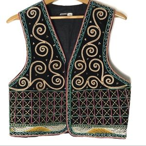 Vintage boho Celtic woven velvet beaded vest